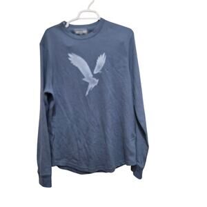 American Eagle Waffle Knit Long Sleeve Tee Blue Eagle Graphic L